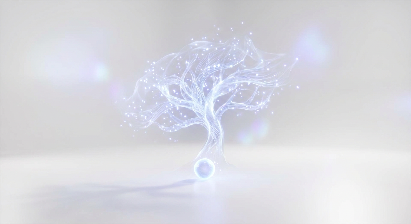A luminous tree of data symbolizing an employee growing from a single seed